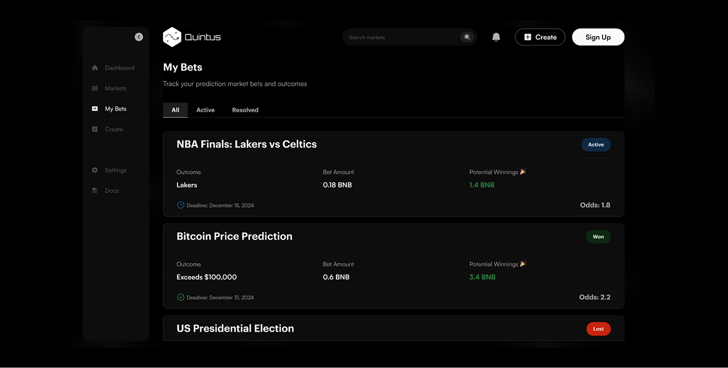 Quintus prediction market